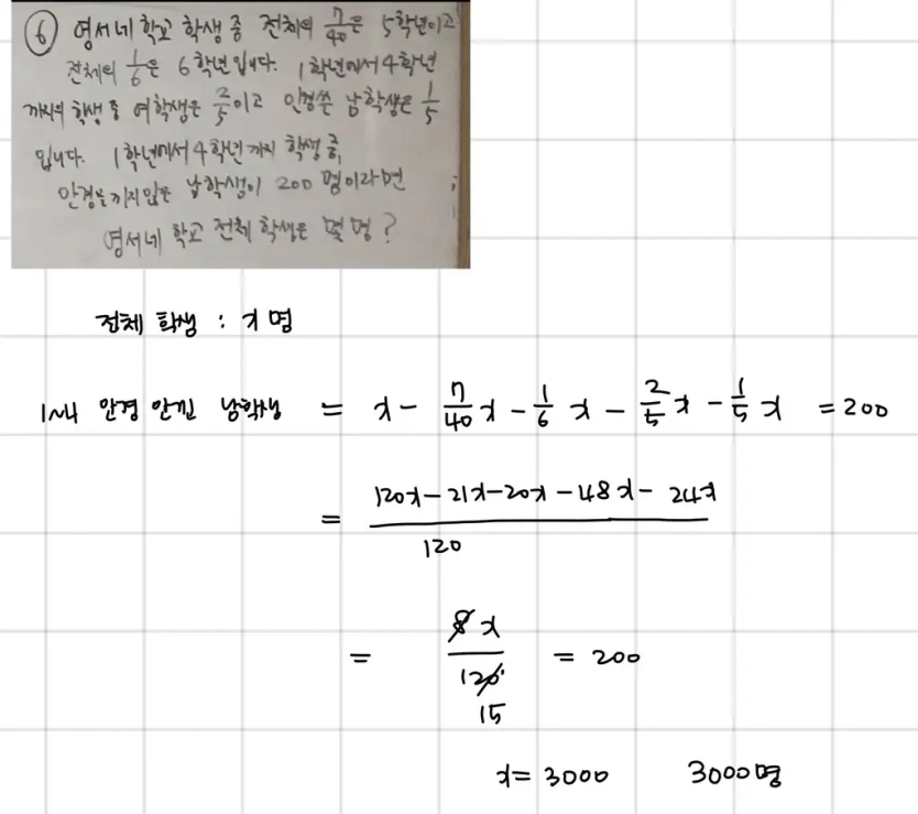 left(6right) 영서네 학고 학생 중 전치역 곯은 5학년이2... | 콴다(QANDA)에서 풀이 방법 보기